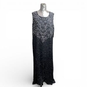 Gala Silk Beaded Maxi Evening Gown Plus Size 22W Sleeveless Formal Evening Party